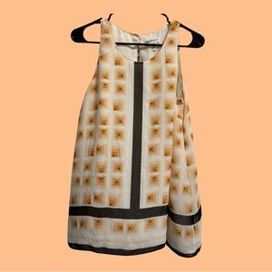 M.S.S.P. Cream Tan and Black Blouse with Subtle Geometric Design size M